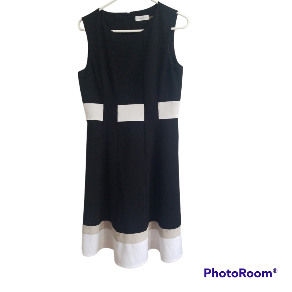 Calvin Klein Colorblock Dress Sleeveless  Black White 8